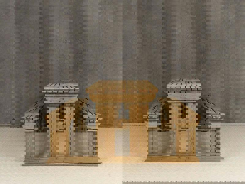 Abies Rounded Picnic Table and Benches Set - Rustic Finish Wooden Outdoor Dining Set for Gardens and Patios