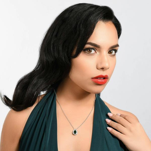 Teardrop Pendant Necklace for Women a Green Cubic Zirconia Gemstone - namana.london