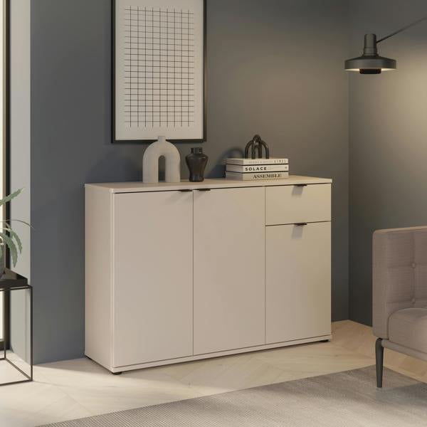Furniture To Go Ganymede Wide 3 Door Cupboard with Drawer in Sand