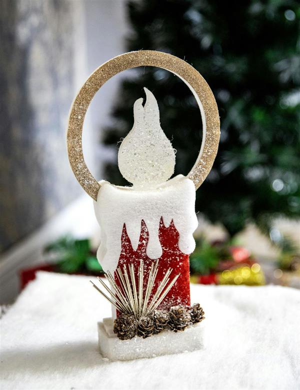 41cm Christmas Pre Lit Battery Operated Glitter Foam Candle Table Decoration in Red image 2