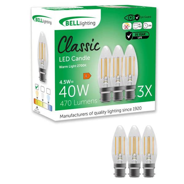 BELL Lighting B22 LED Filament Candle 4.5W Energy Saving Light Bulbs