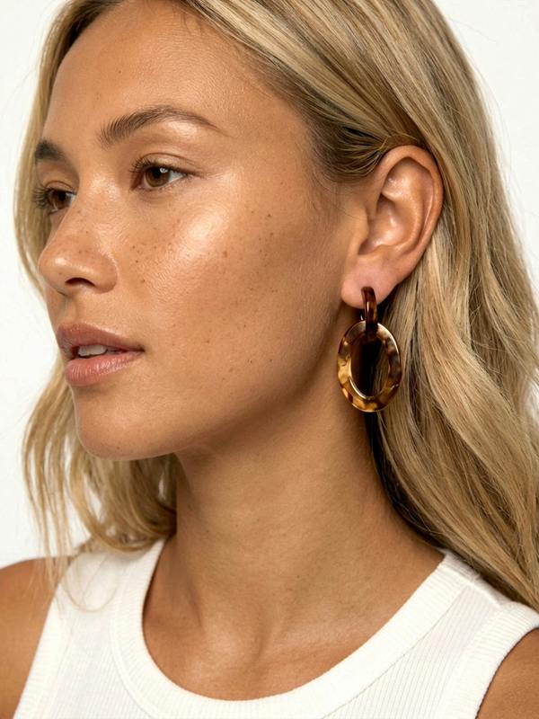 MUCHV Tortoiseshell Double Hoop Drop Earrings