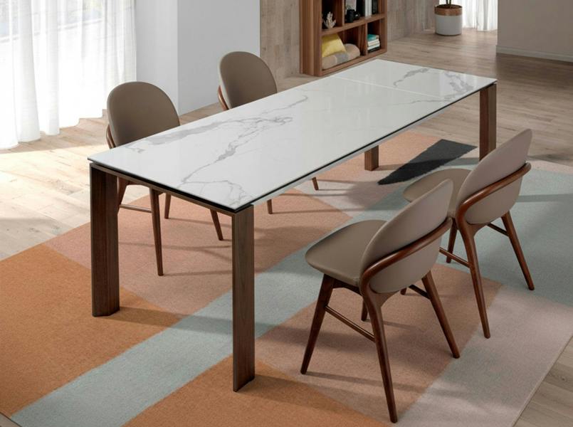 Angel Cerdá Rectangular porcelain marble and walnut extending dining table 1095