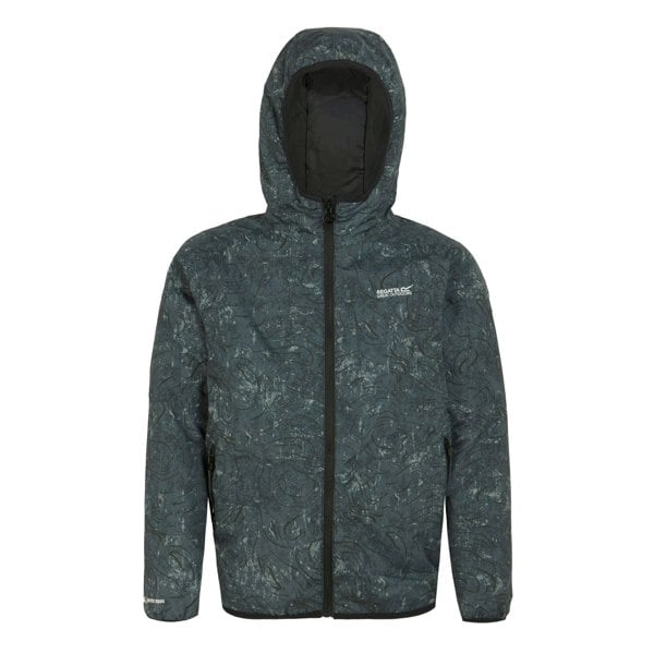 Regatta Childrens/Kids Volcanics VIII Terrain Print Reflective Waterproof Jacket - Seal Grey