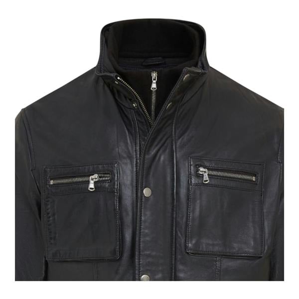 Infinity Leather Men’s Leather Military Jacket Outwear Trenchcoat - Field
