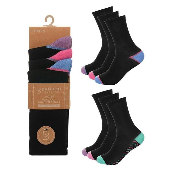 BAMBOO Ladies Bamboo 3 Pairs Heel & Toe Socks SK1213