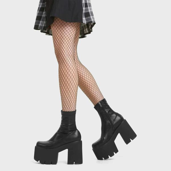 Lamoda Switch Off Women’s Chunky Platform Ankle Boots Black Stretch PU