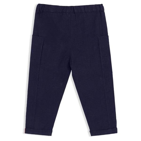 Baby Boys Solid Woven Pant, Navy Blue - Minicuddles
