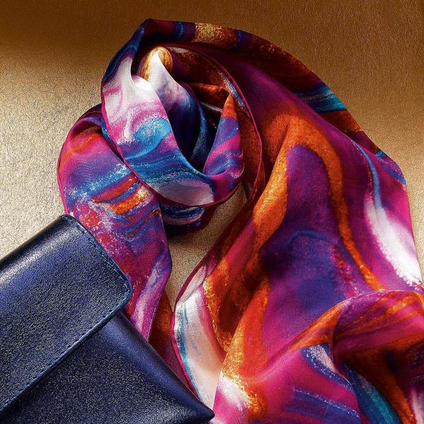 Pia Multicolour Silk Scarf, Vermillion Purple & Cobalt Habotai