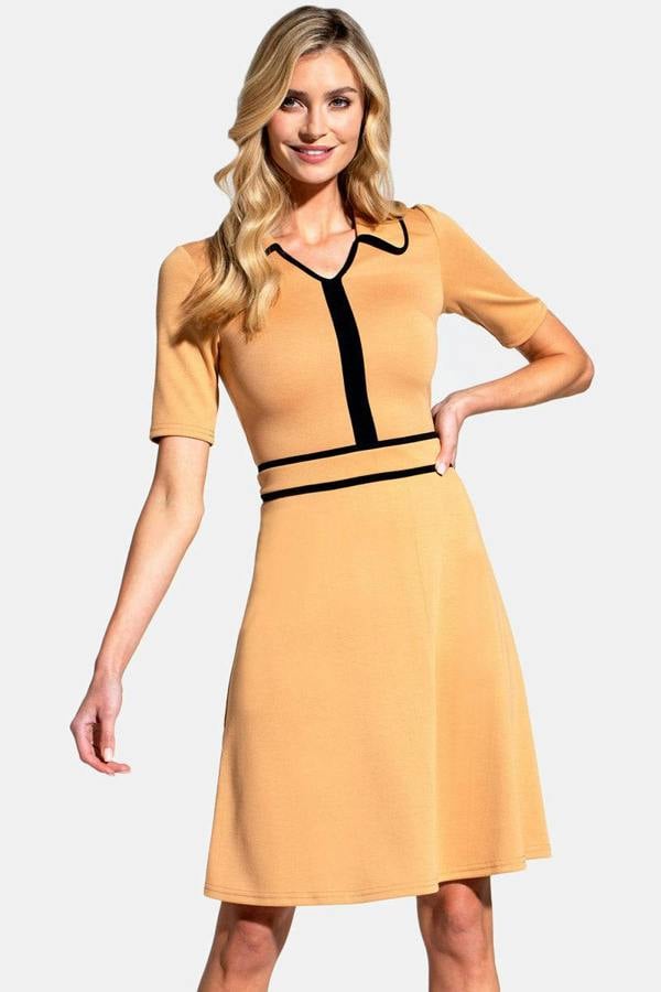 HotSquash Contrast Piping Dress with Flared Skirt