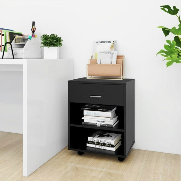 Berkfield Rolling Cabinet Black 46x36x59 cm Engineered Wood