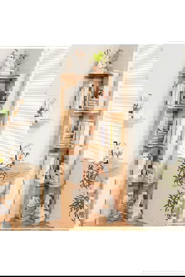 Living and Home 6/5/4-Tier L-shaped Corner Bookshelf Wooden Storage Rack Bookcase Holder Organizer