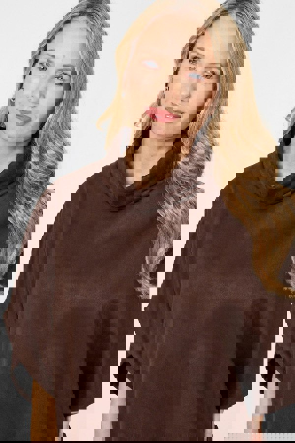 Brown | Suedette Cowl Neck Batwing Sleeve Top
