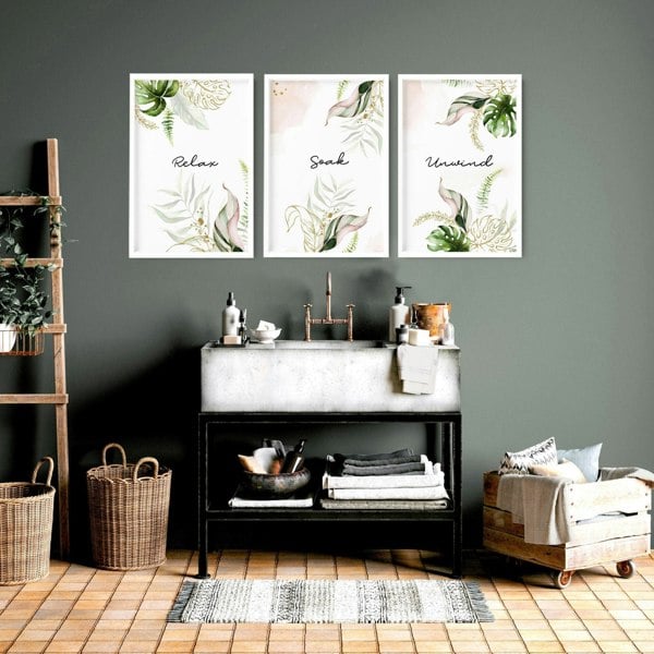 Bathroom with art | Set of 3 Tropical wall art prints