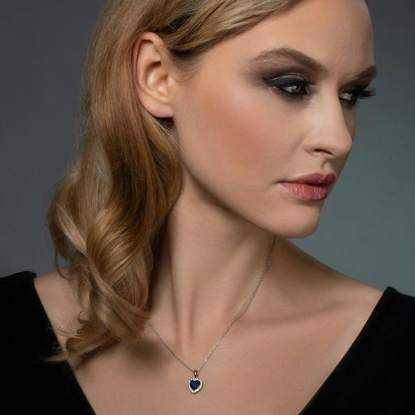 Sterling Silver Blue Heart Necklace for Women - namana.london