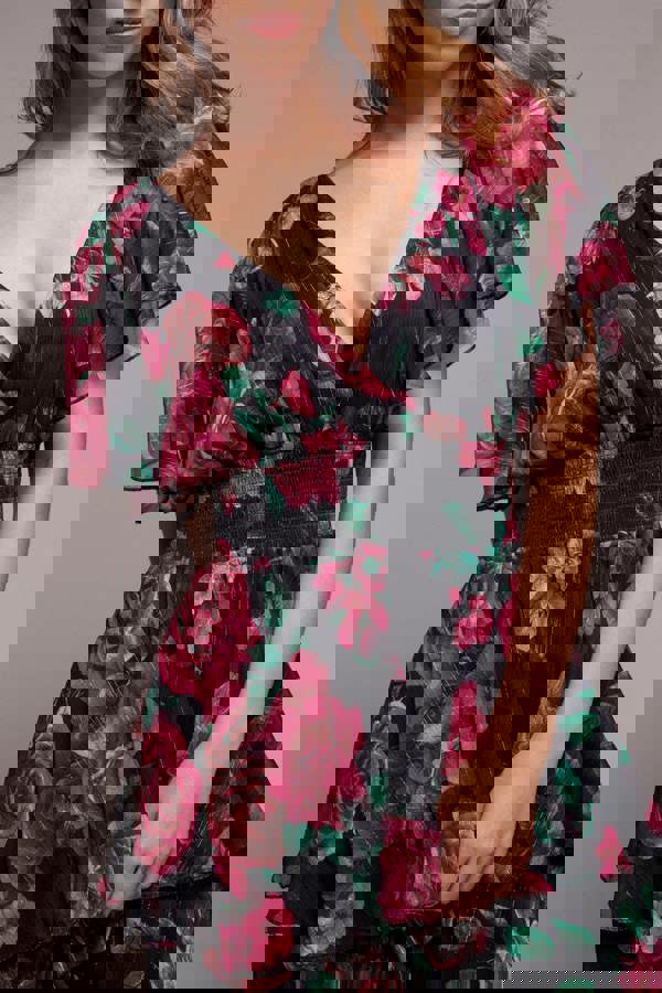 Layered Floral Midi Flutter Sleeves - Blackfloral DR3219QZ