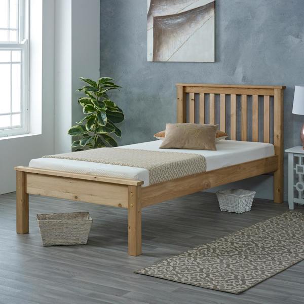 Mission TM Dorset Natural Wax Solid Pine Bed Frame, Shaker Headboard, 4 Sizes, Single to King