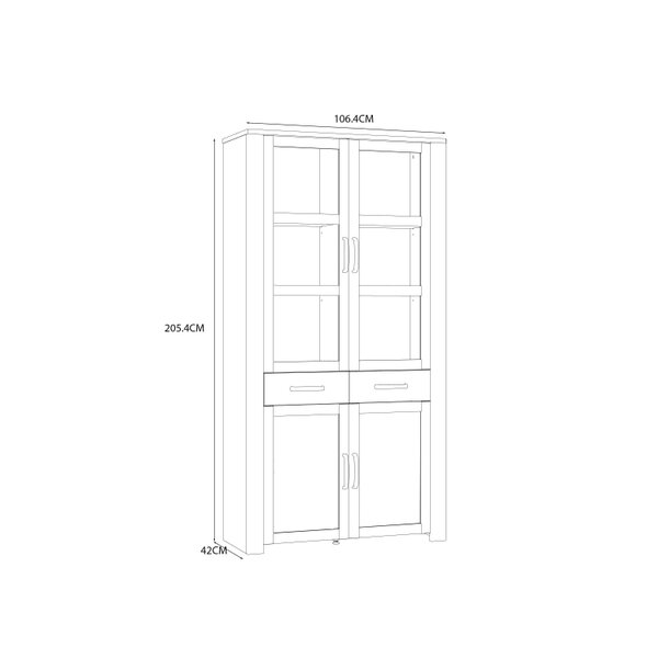 Wyld Haus Klampenborg White and Natural Oak Effect Display Cabinet 4 Door 2 Drawer