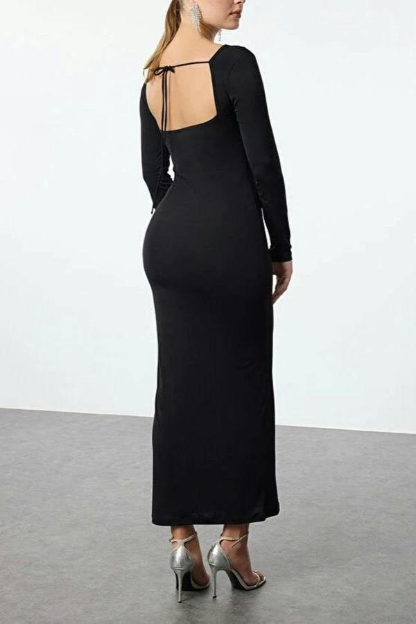 WOVCOR Knit Long Evening Dress with Tie Detail