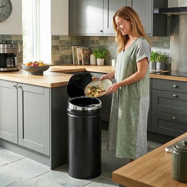 42L Automatic Motion Sensor Rubbish Bin with Fingerprint Resistant, Stainless Steel, Black