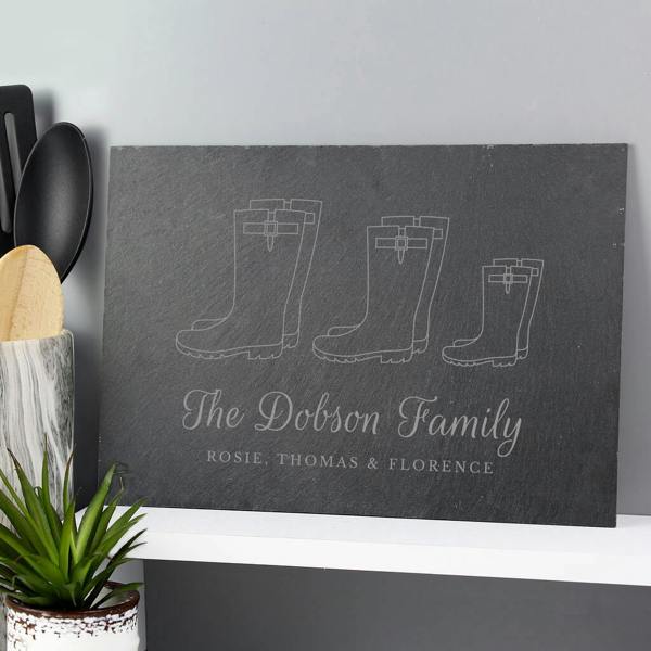 Personalised Welly Boot Family Slate Board - lifestyle shot