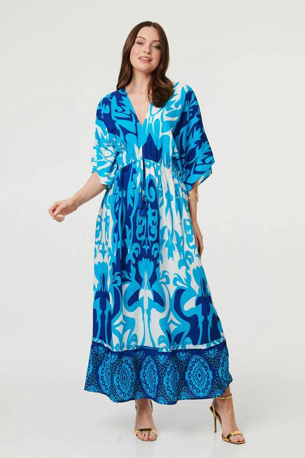 Blue | Abstract 3/4 Sleeve Relaxed Maxi Dress