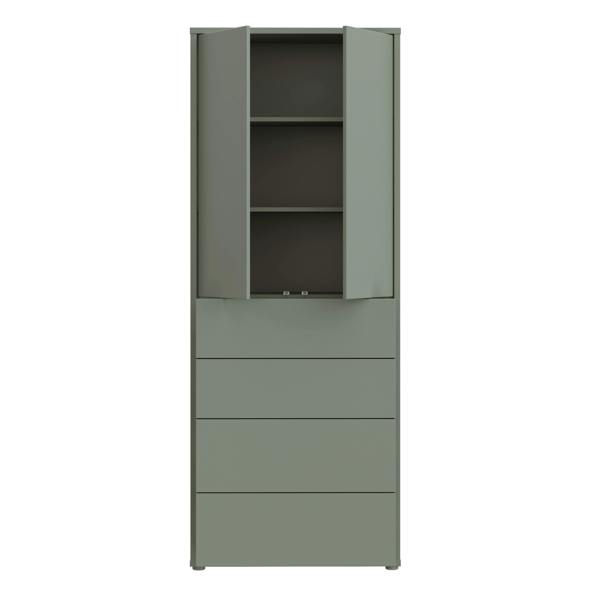 Furniture To Go Alice Springs Tall Storage Cabinet with Push-to-Open Doors & 4 Drawers in Sage Green