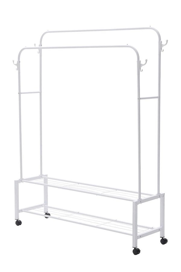 Living and Home Double-Rod Clothes Rack with Wheels Bedroom Classic Style