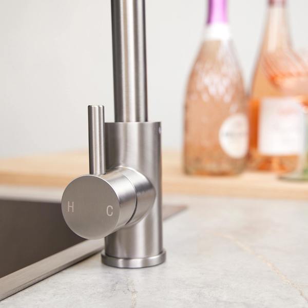 Top-Fix | Vito Swan Neck Style Kitchen Mixer Tap | Brushed Steel Finish