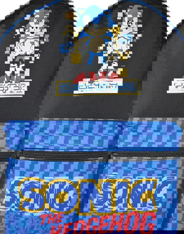 Sonic the Hedgehog Boys Black Sonic Placement Print Graphic Checkerboard Pocket Backpack (One Size)