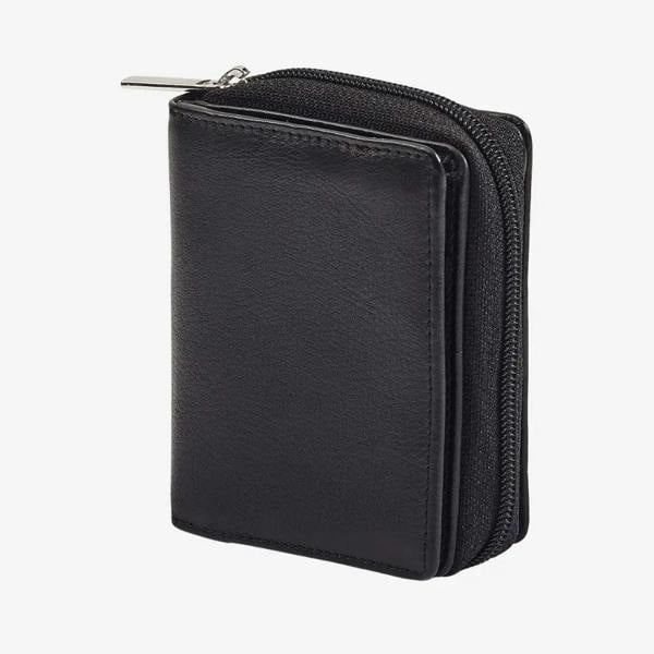 Black leather purse for women with RFID protection 