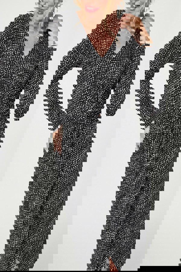 Black | Printed Twist Front Knee Length Dress
