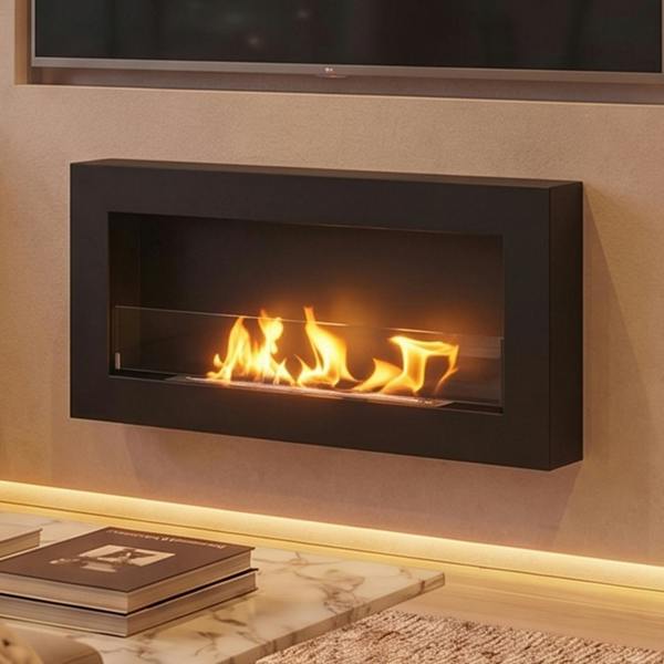 BIOFireplacesGMT Biofireplace Modern Wall Mounted Fireplace 900x400 Black Structural Matt with Glass