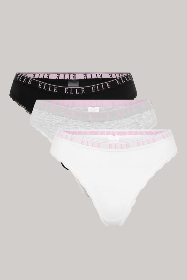 ELLE Multi Pack (3) Cotton Lace Trim Tipped Thongs