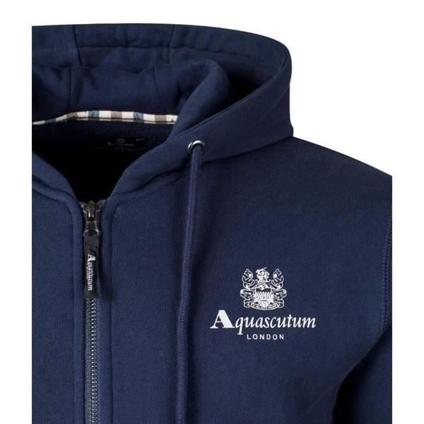 Aquascutum Mens Active Small Logo Full Zip Hoodie - Navy - 