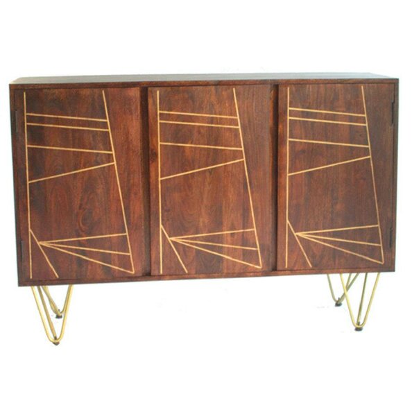 Wyld Haus Bandung Dark Mango Wood and Gold Large Sideboard 3 Doors