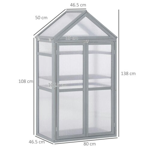 Bobobiy Garden Cold Frame Polycarbonate Greenhouse with Adjustable Shelves, Grow House for Flower Vegetable Plants, 80 x 47 x 138cm, Grey