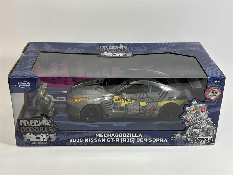 MCSlots Mechagodzilla Figure and 2009 Nissan GT-R R35 Ben Sopra 1:24 Scale Jada 36285