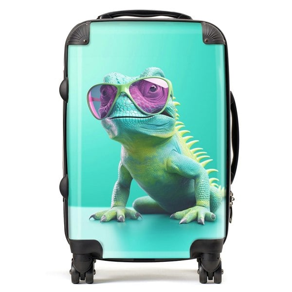 Warren Reed Happy Splashart Iguana Wearing Glasses Suitcase