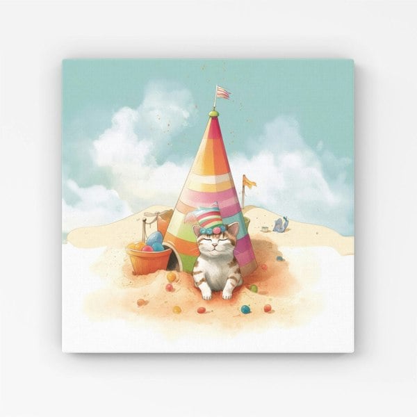 Warren Reed Cat On A Beach Holiday Canvas