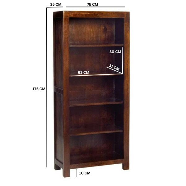 Wyld Haus Phuket Dark Mango Wood Large Open 5 Shelf Bookcase