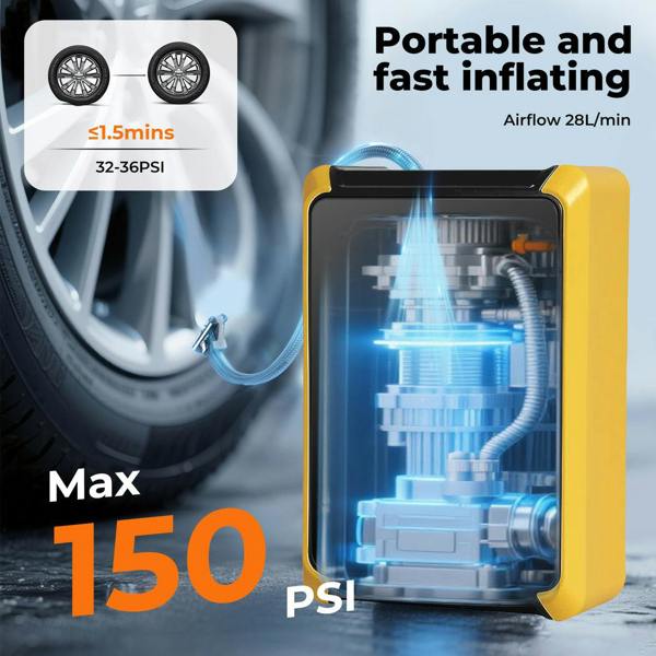 Manan Car Tyre Inflator Electric Air Compressor Pump 12V 150PSI with LED Light