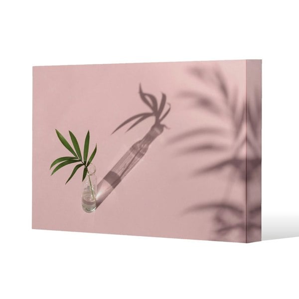 Benjamin Tate Design Botanical leaf on pink Slim Style Canvas Print  90x120cm , 15mm Slim Real wood.