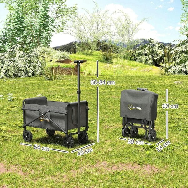 Bobobiy 41L Festival Trolley on Wheels, 60kg Heavy Duty Collapsible Foldable Wagon with Adjustable Handle and Carrying Bag for Beach, Grey