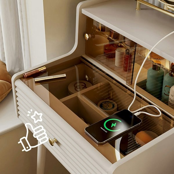 Thiago Narrow Mini Dressing Table For Small Corner, Cream-Rit Concept-Rit Concept