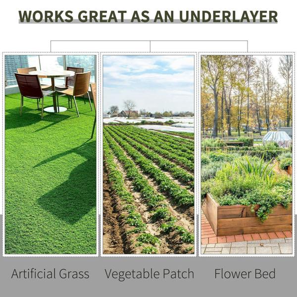 Black weed control ground fabric used as an underlayer beneath garden and patio surfaces