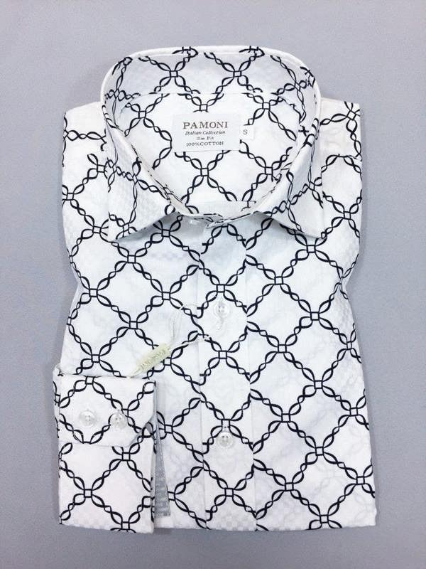 White Chain Pattern Slim Fit Shirt - Pamoni