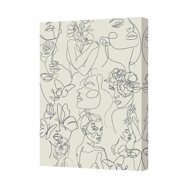 Benjamin Tate Design Abstract Line Art Canvas Print With Floral Elements UK Handmade