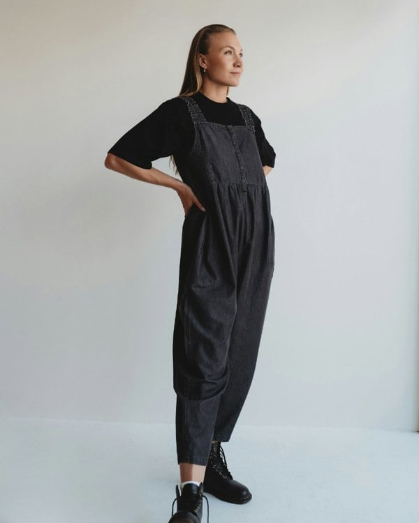 Alice Black Denim Smocking Strap Jumpsuit- image 7