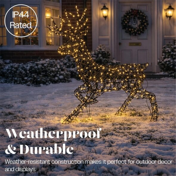 Scotts of Stow Xmas Haus  LED Metal Rattan Deer Outdoor Decoration with Timer